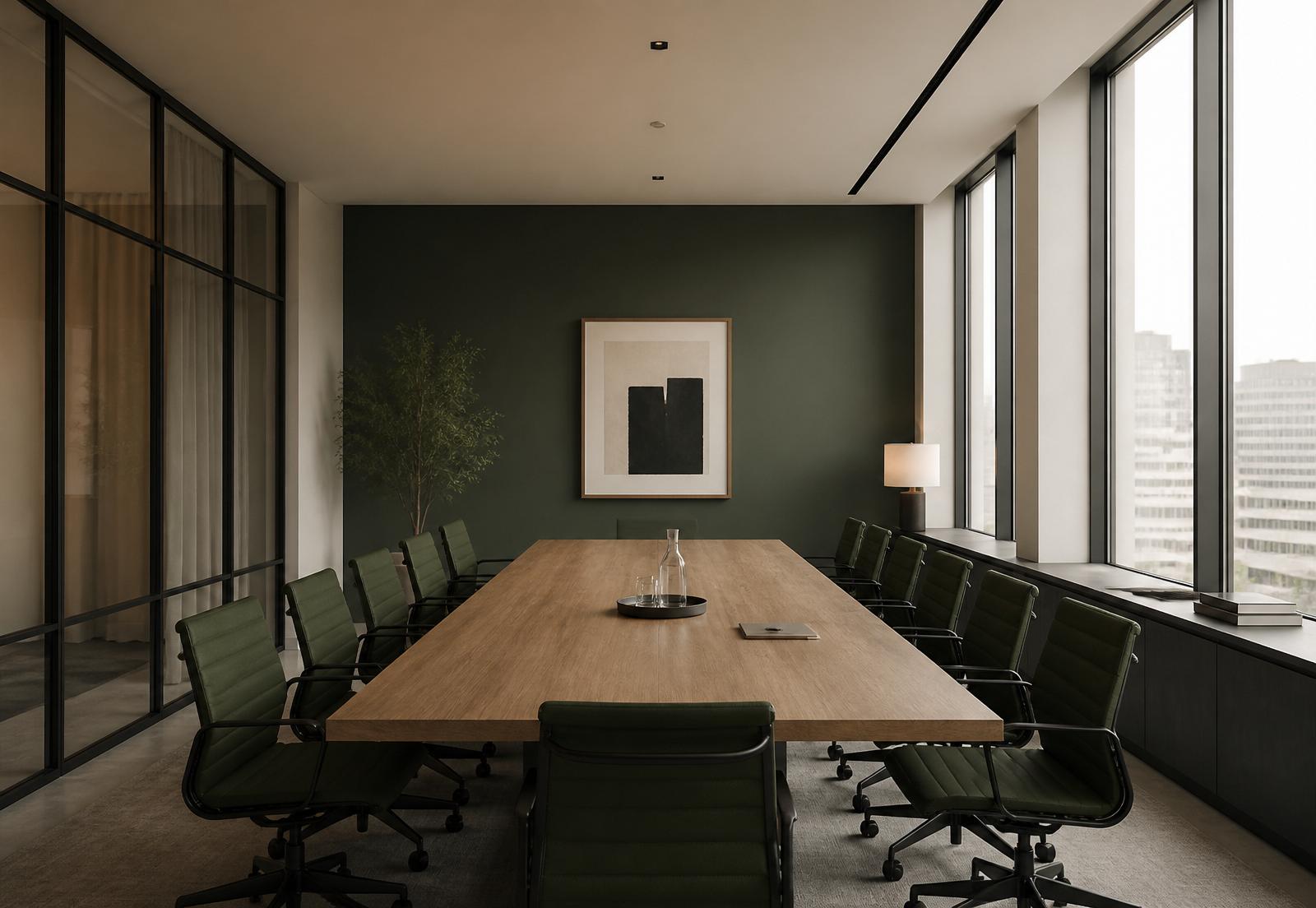Contemporary meeting room with natural light and considered materials